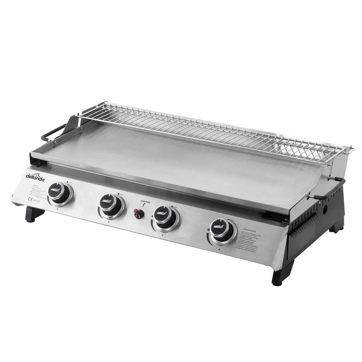 Sealey DG277 Dellonda 4 Burner Stainless Steel Portable Gas Plancha with Warming Rack 10kW