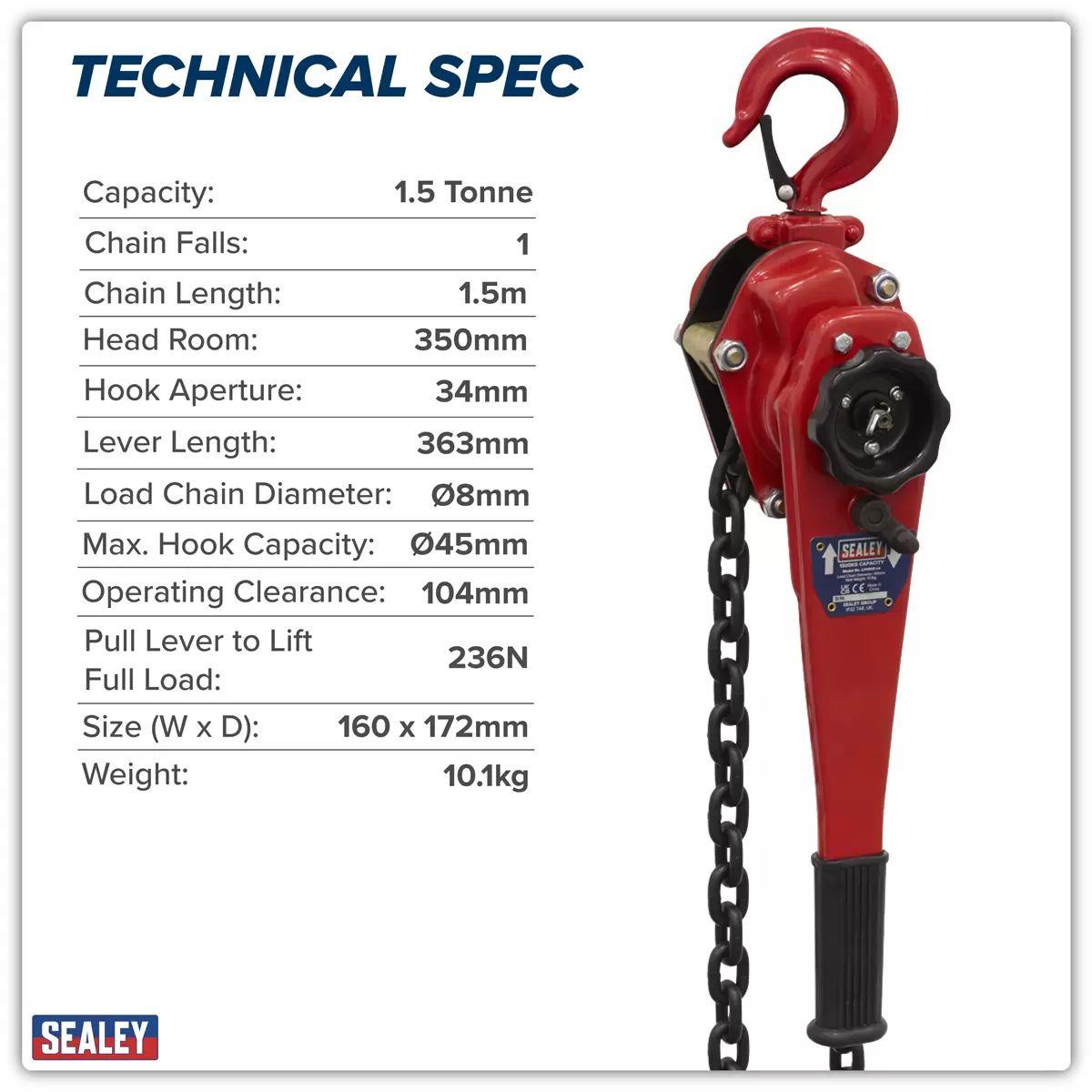 Sealey LH1500 Steel Lever Hoist 1500kg Capacity
