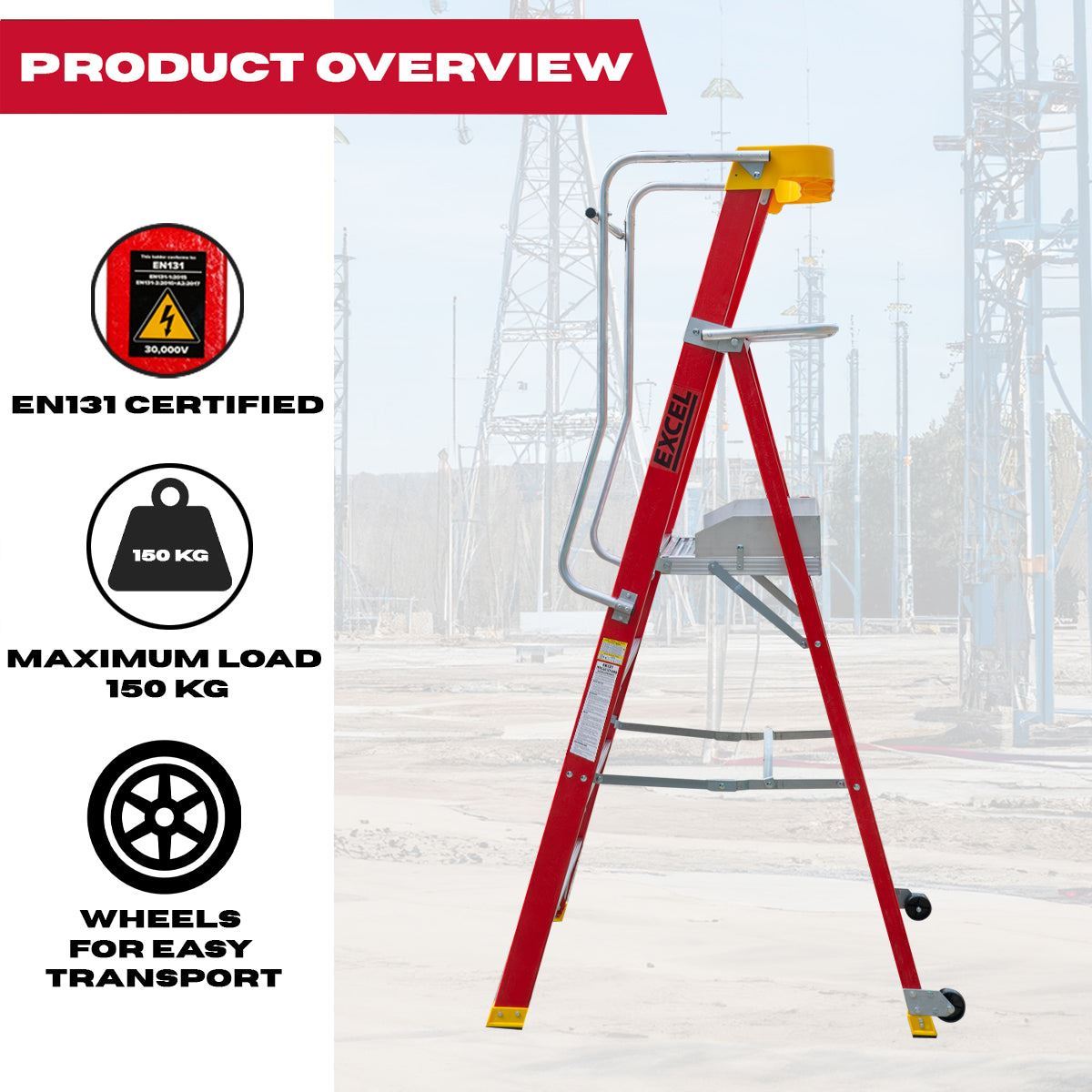 Excel Electricians Fibreglass Podium Step Ladder 4 Tread 2.04m EN131-7 Item Condition Damaged Box - Collection Only