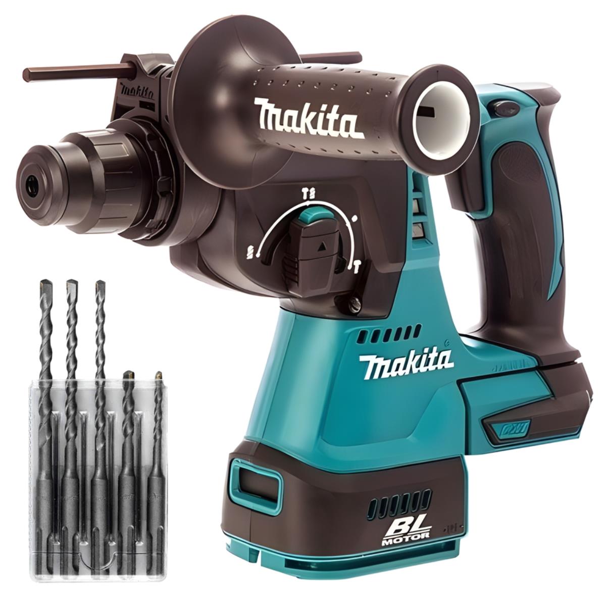 Makita DHR242Z 18V Brushless SDS+ Rotary Hammer Drill With 5 Piece Drill Bit Set