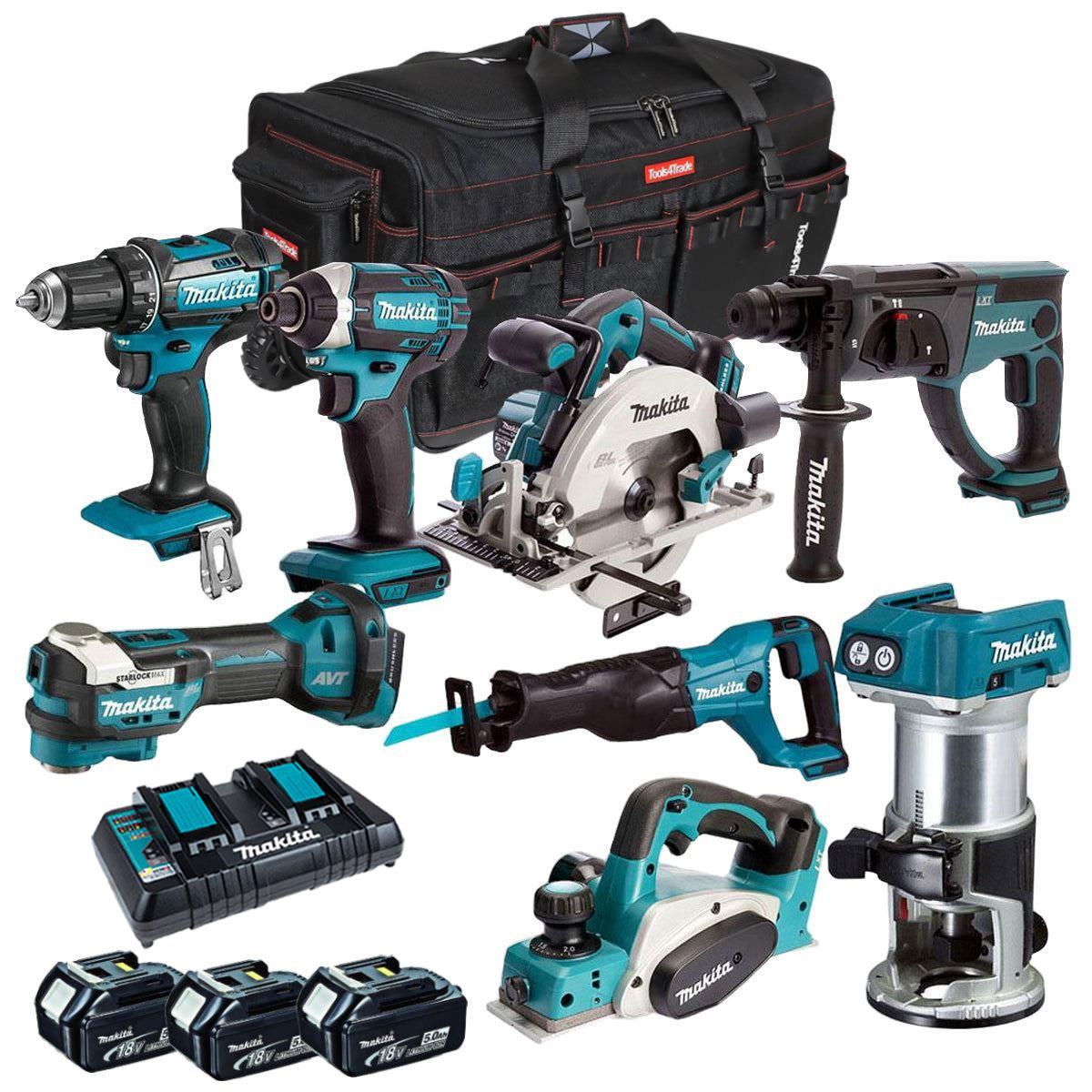 Makita 18V 8 Piece Power Tool Kit with 3 x 5.0Ah Battery Charger & Bag T4TKIT-12996