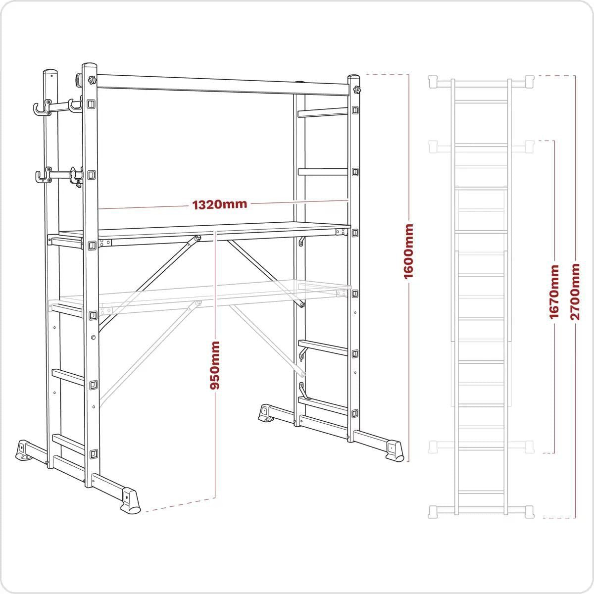Sealey ASCL2 4-Way Aluminium Scaffold Ladder EN 131