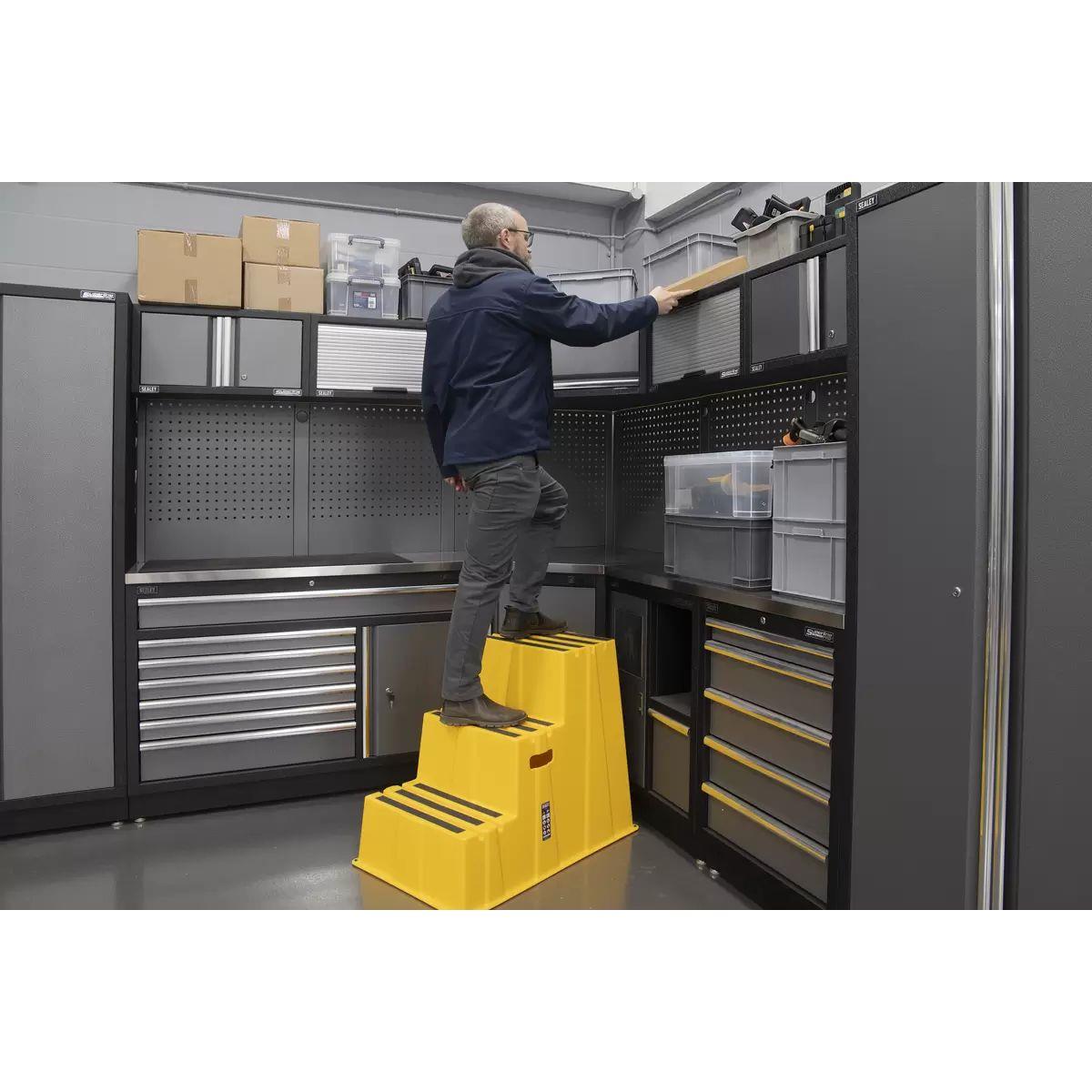 Sealey KS7 Heavy-Duty 3-Step Safety Steps with Anti-Slip Treads 150kg Capacity, Yellow EN 14183
