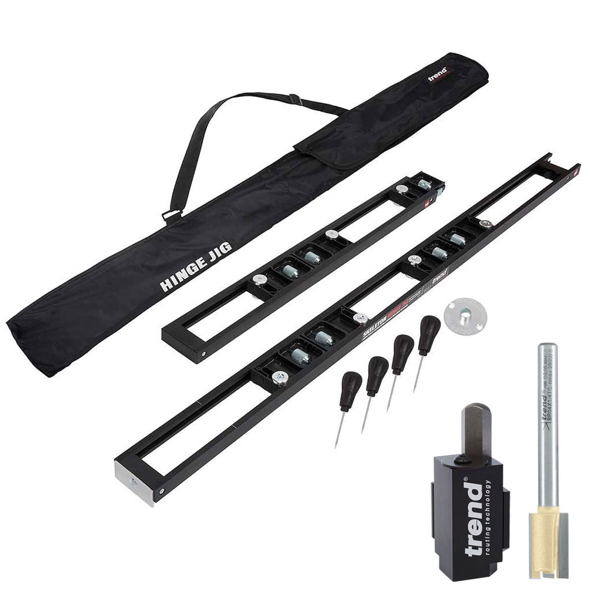 Trend Hinge Jig 2 Piece with Accessories, Corner Chisel HSS & 1/4