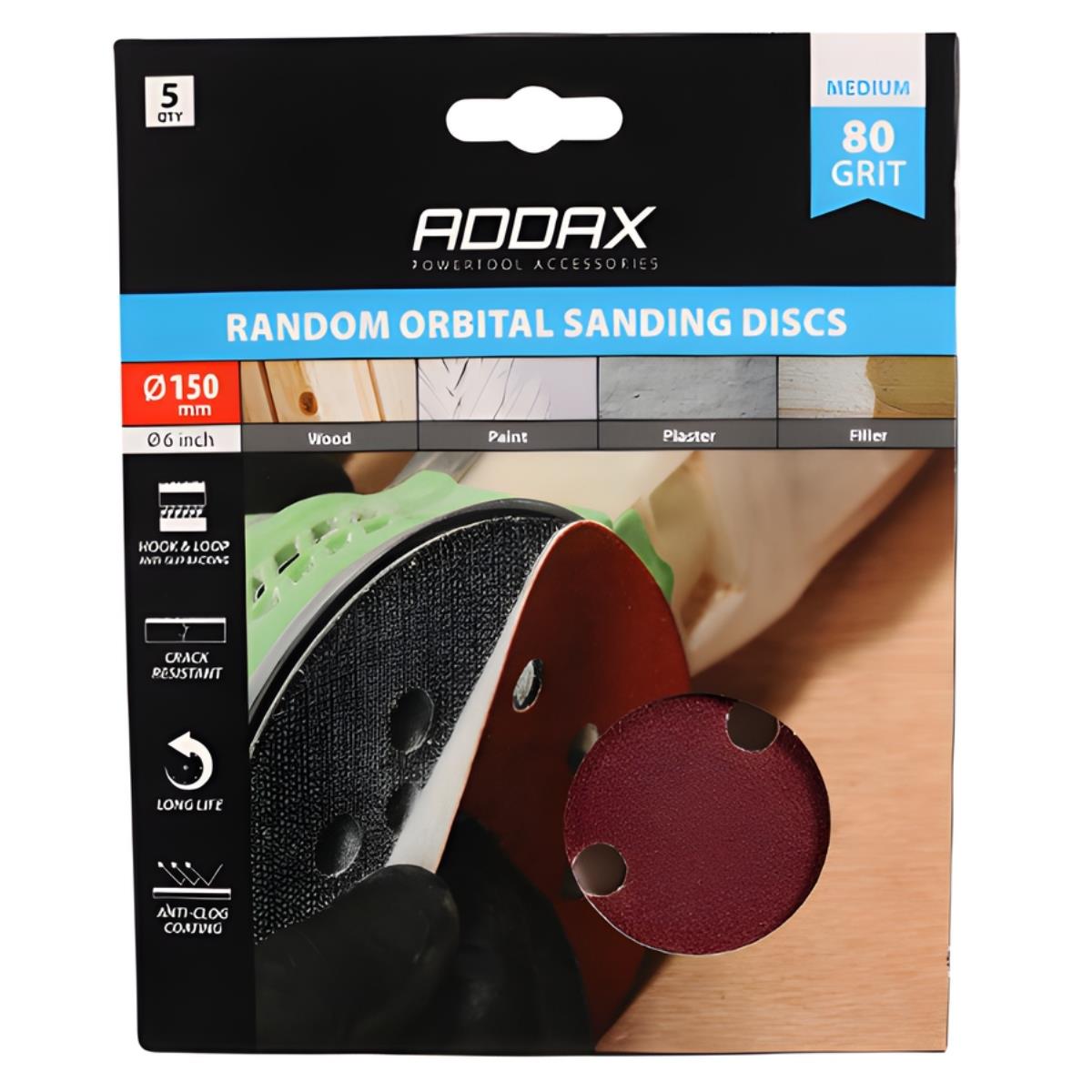 Timco 150mm Hook & Loop Random Orbital Sanding Discs 80 Grit Pack of 5 - 231080