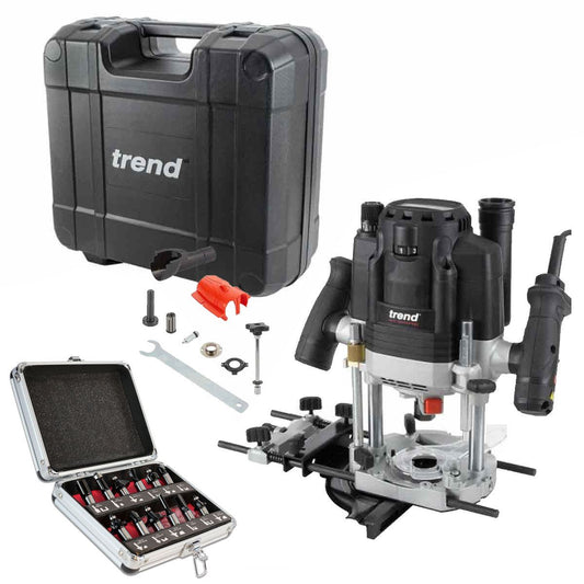 Trend T8EK 1/2in Dual Mode Plunge Router 240V with 12 Piece Cutter Set & Case
