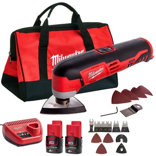 Milwaukee M12C12MT-0 M12 12V Sub Compact Multi-Tool With 2 x 2.0Ah Batteries Charger Bag & 39 pieces Accessories Set