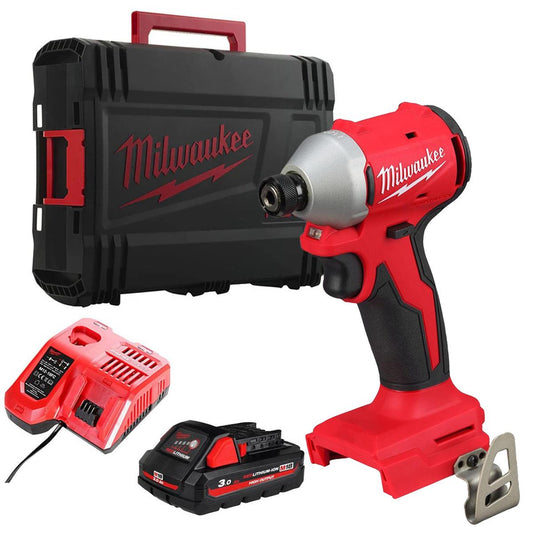 Milwaukee M18BLIDRC-0 18V Brushless 1/4" Impact Driver  with 1 x 3.0Ah Battery Charger & Empty Tool Box