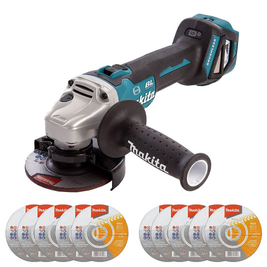 Makita DGA463Z 18V Brushless 115mm Angle Grinder with Cutting Discs Pack of 10