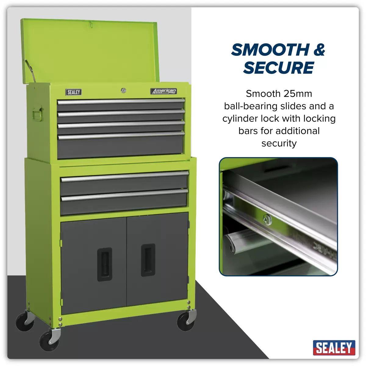Sealey AP2200BBHV 6 Drawer Topchest & Rollcab Combination with Ball-Bearing Slides Green/Grey