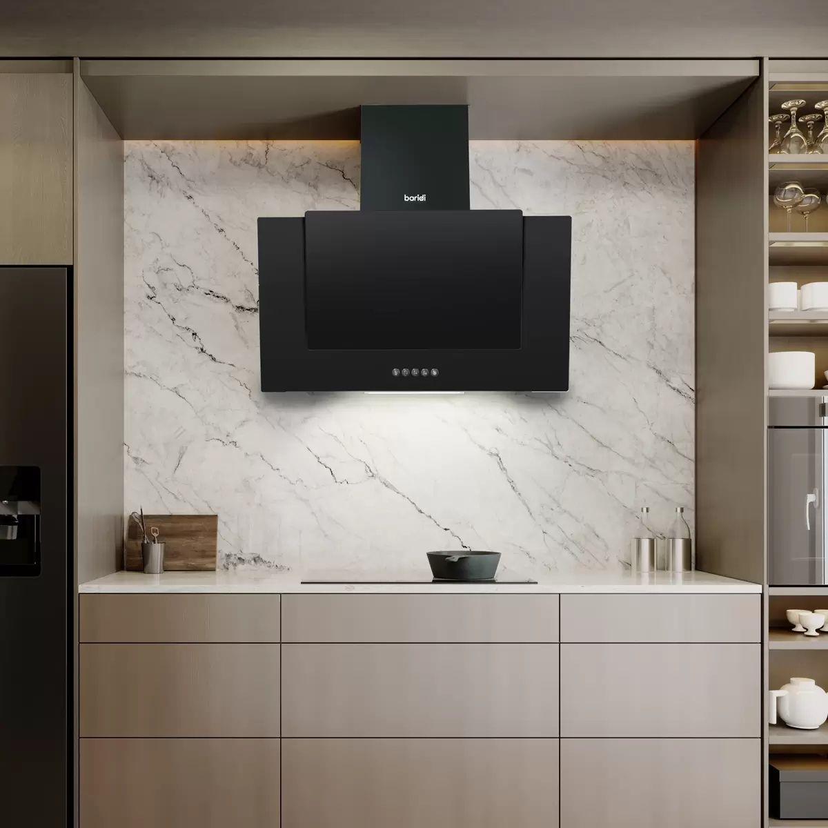 Sealey DH129 Baridi Angled Chimney Cooker Hood with Carbon Filters & LED Lamp Black Glass 240V
