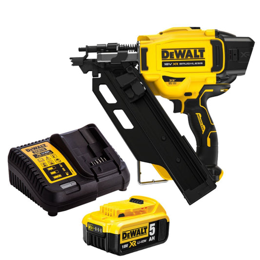 Dewalt DCN930N 18V XR Brushless 90mm First Fix Framing Nailer with 1 x 5.0Ah Battery & Charger