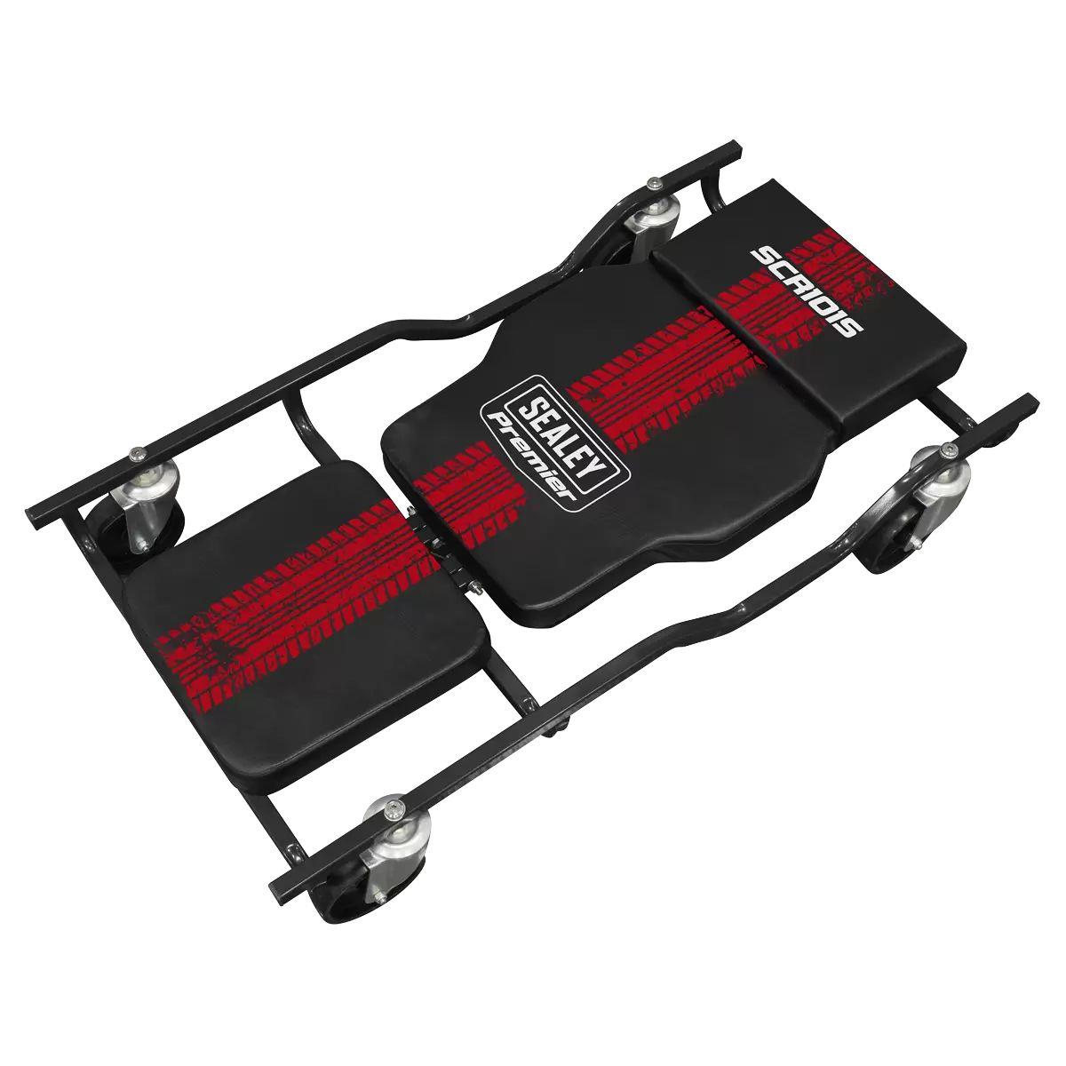 Sealey SCR101S Steel Creeper with 4 Rough Ground 5 Inch Wheels & Adjustable Back/Headrest