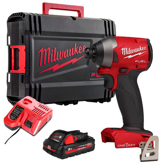 Milwaukee M18ONEID2-0X Fuel 18V Brushless 1/4" Impact Driver with 1 x 3.0Ah Battery Charger & Case