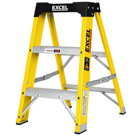 Excel Electricians Fibreglass Step Ladder 3 Tread 0.72m Heavy Duty