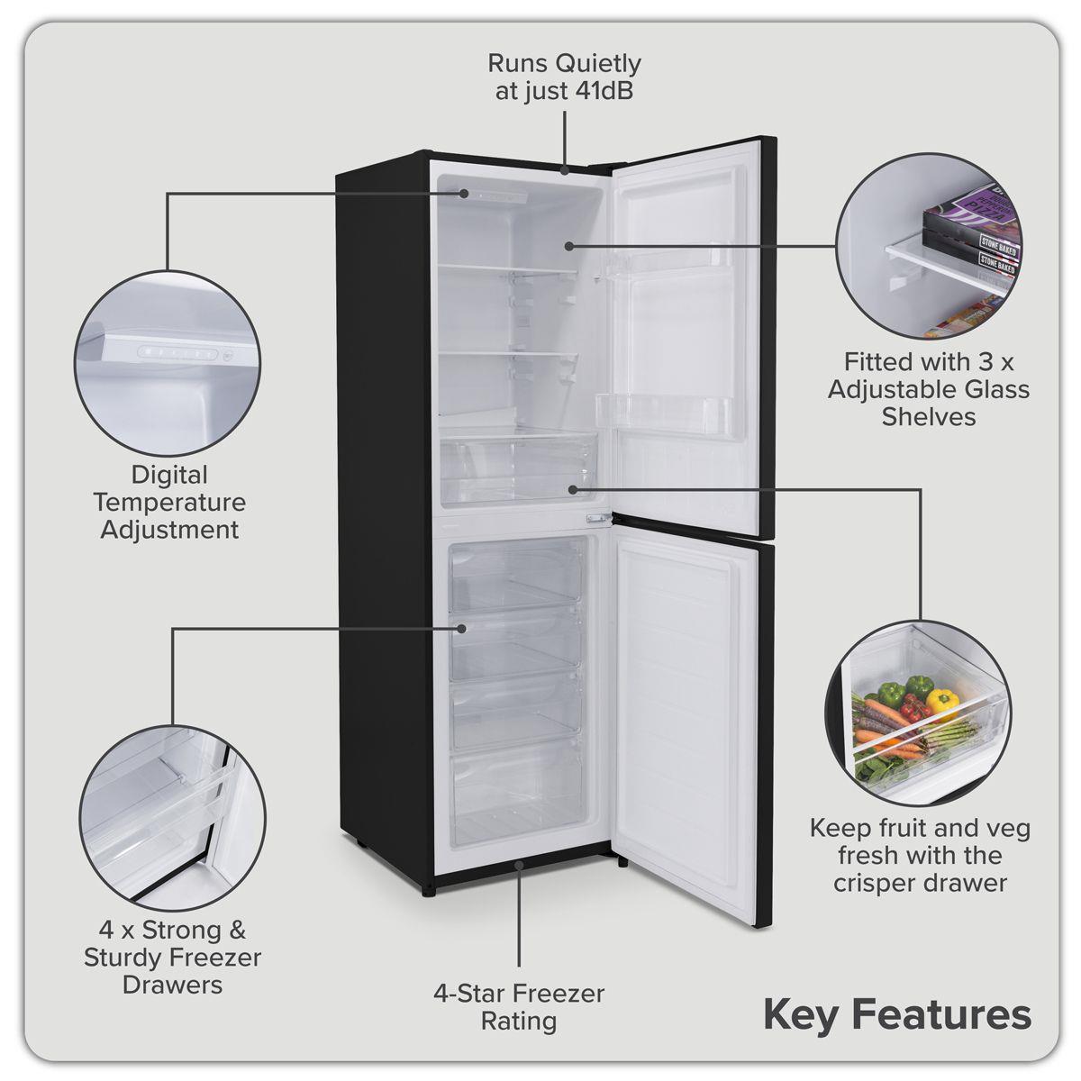 Sealey DH329 Baridi 50/50 Smart Frost Fridge Freezer 254L Capacity Black 230V