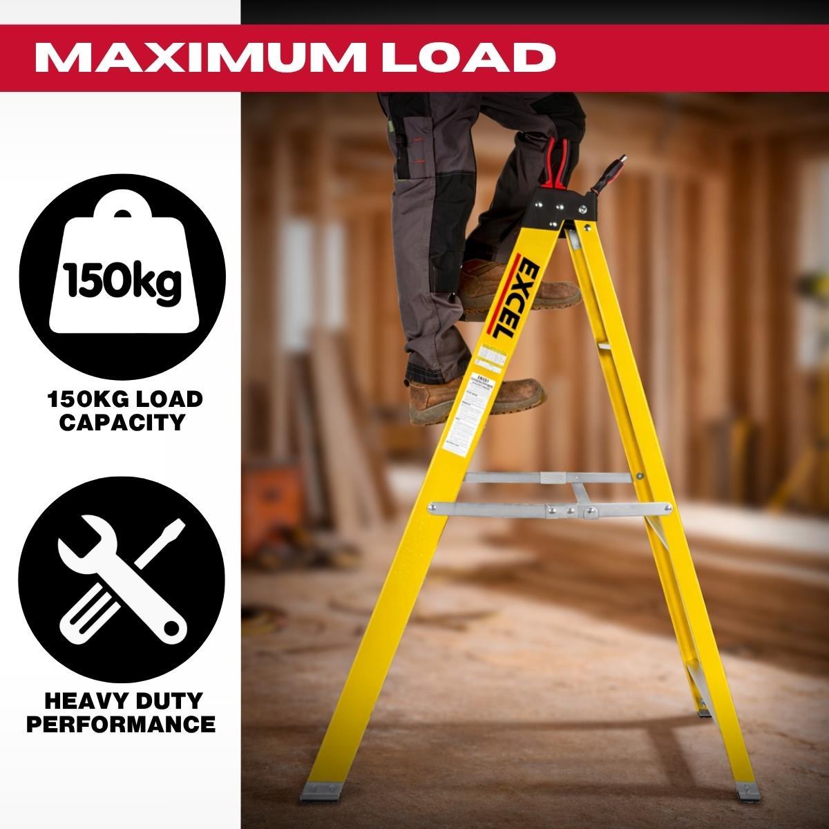 Excel Heavy Duty Fibreglass Step Ladder Industrial Ladder Electrician's Step Ladder Pack Of 3