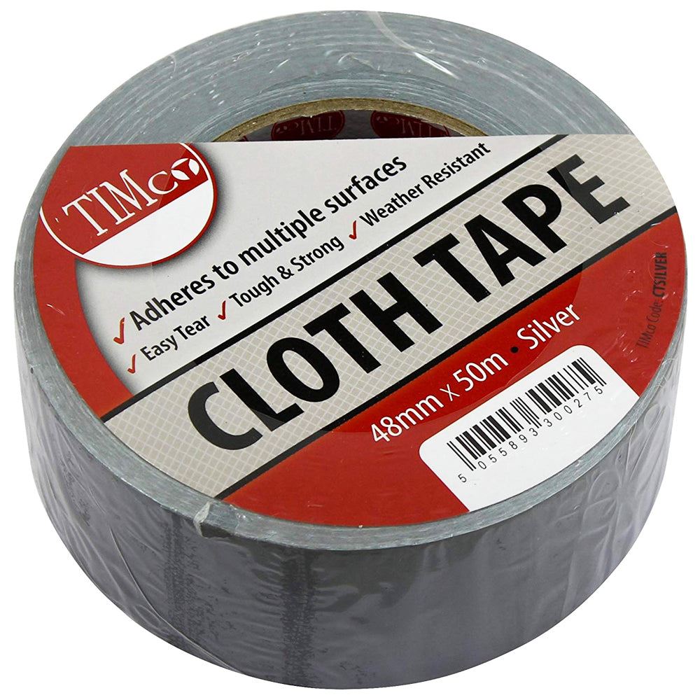 Timco CTSILVER Standard Cloth Tape Silver 48mm 50m