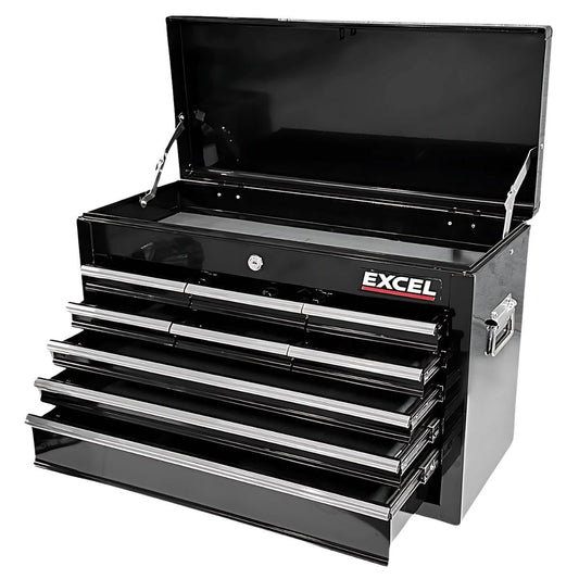 Excel 24" 9 Drawers Portable Tool Chest Cabinet with Ball Bearing Slides Black Item Condition Damaged Box