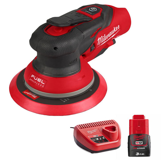 Milwaukee M12FROS5-0 12V FUEL Brushless 150mm Random Orbit Sander with 1 x 3.0Ah Battery & Charger