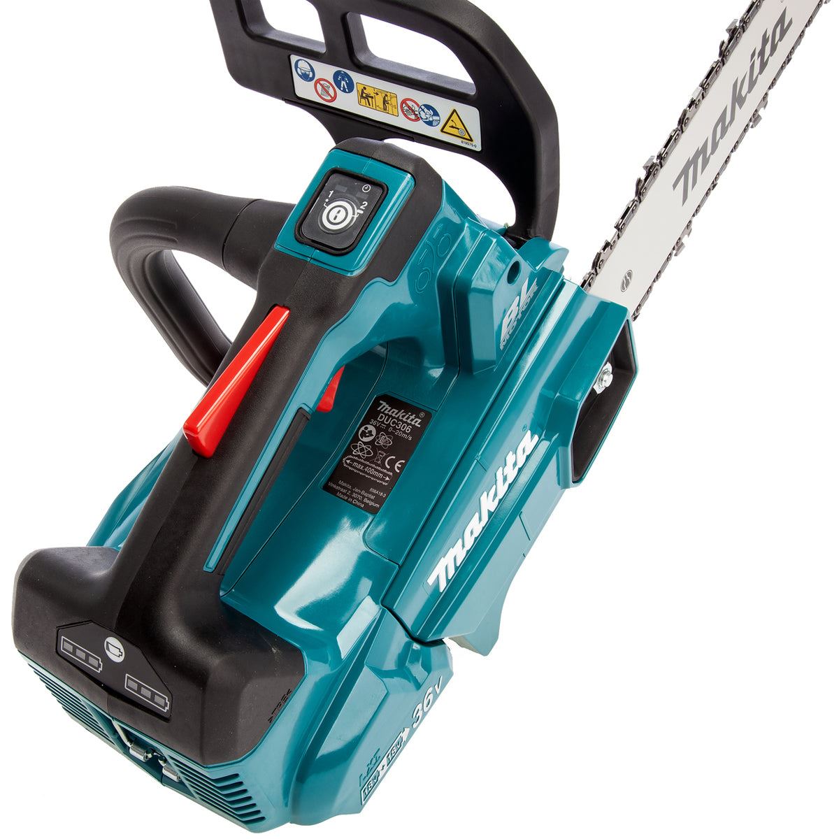 Makita DUC306Z 36V LXT Brushless Top Handle Chainsaw with 2 x 12.0Ah Battery & Dual Port Charger