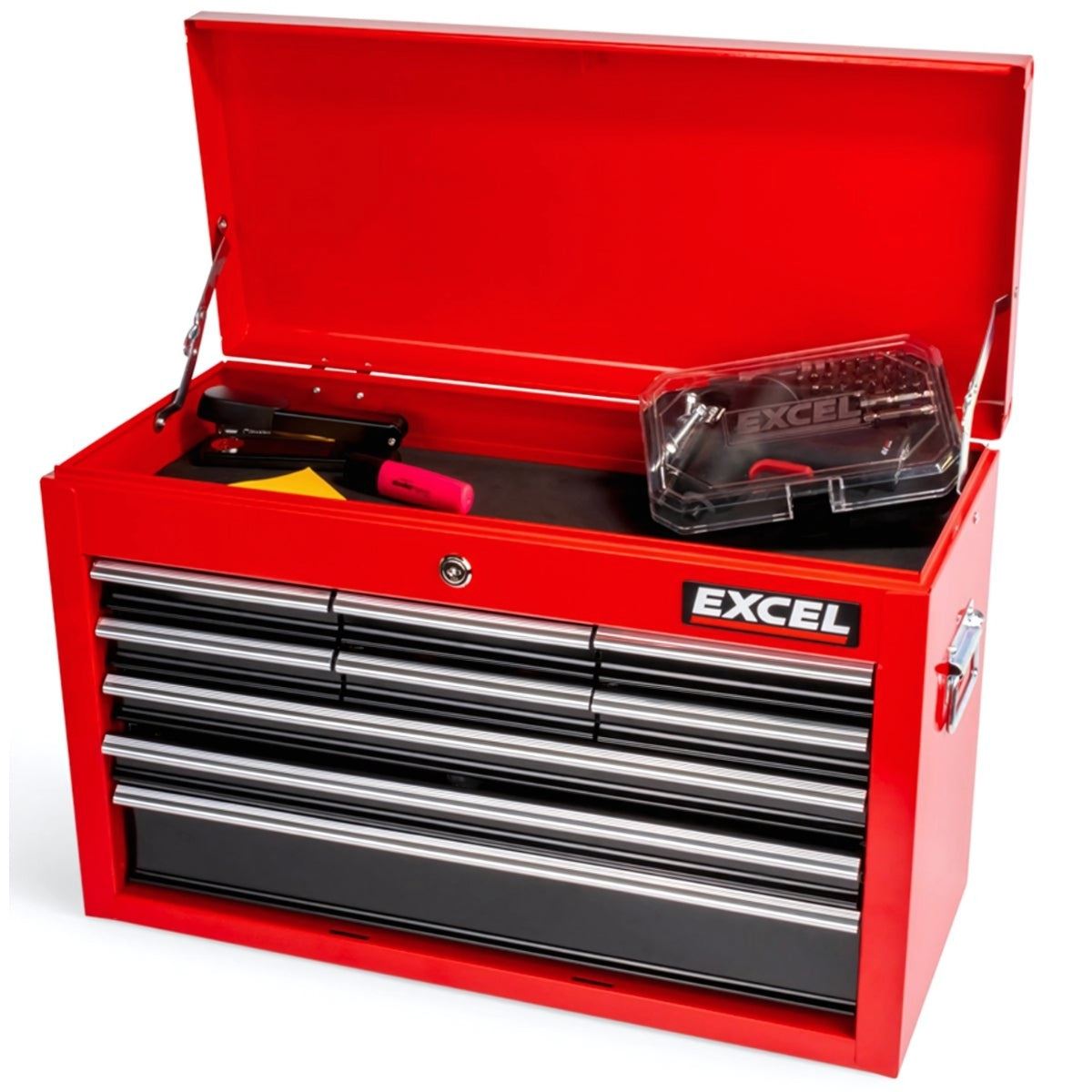 Excel 14 Drawers Tool Chest Storage Roller Cabinet Black and Red