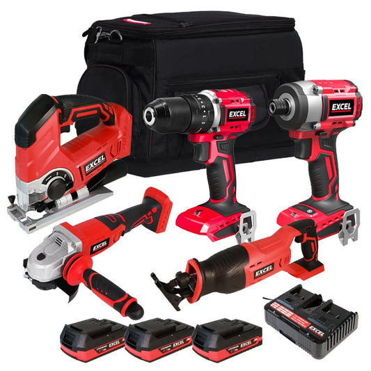 Excel 18V Cordless 5 Piece Tool Kit with 3 x 2.0Ah Battery & Charger