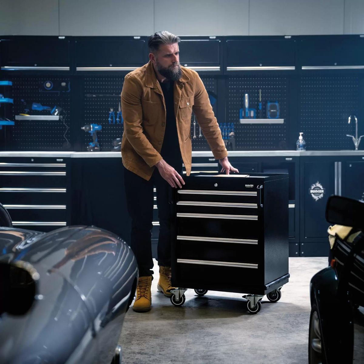 Draper MS400COMBO/25C BUNKER Modular Storage Combo with Sink and Stainless Steel Worktop 25 Piece 04391