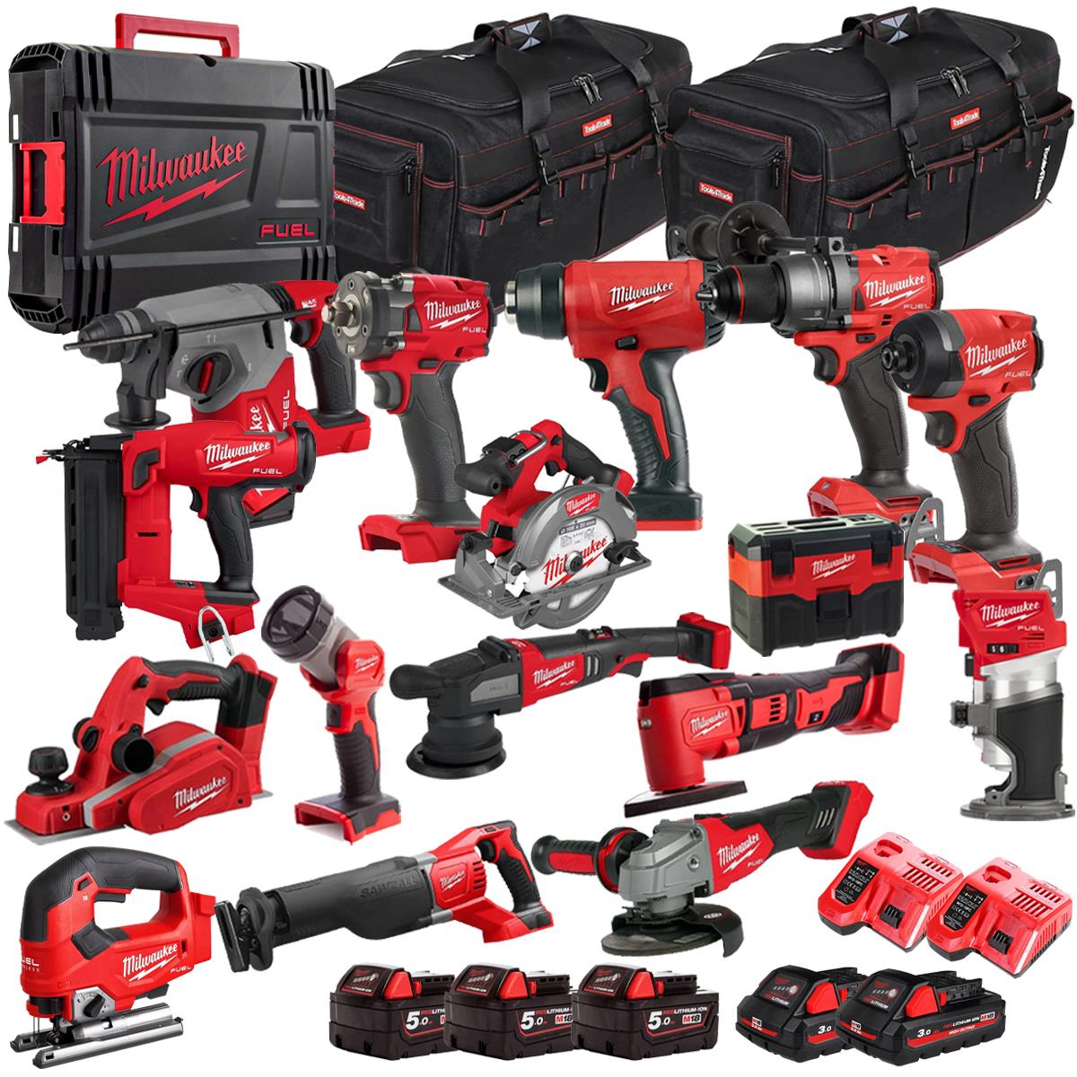 Milwaukee 18V 16 Piece Combo Kit with 5 x Batteries & Charger M18T4TKIT-4614