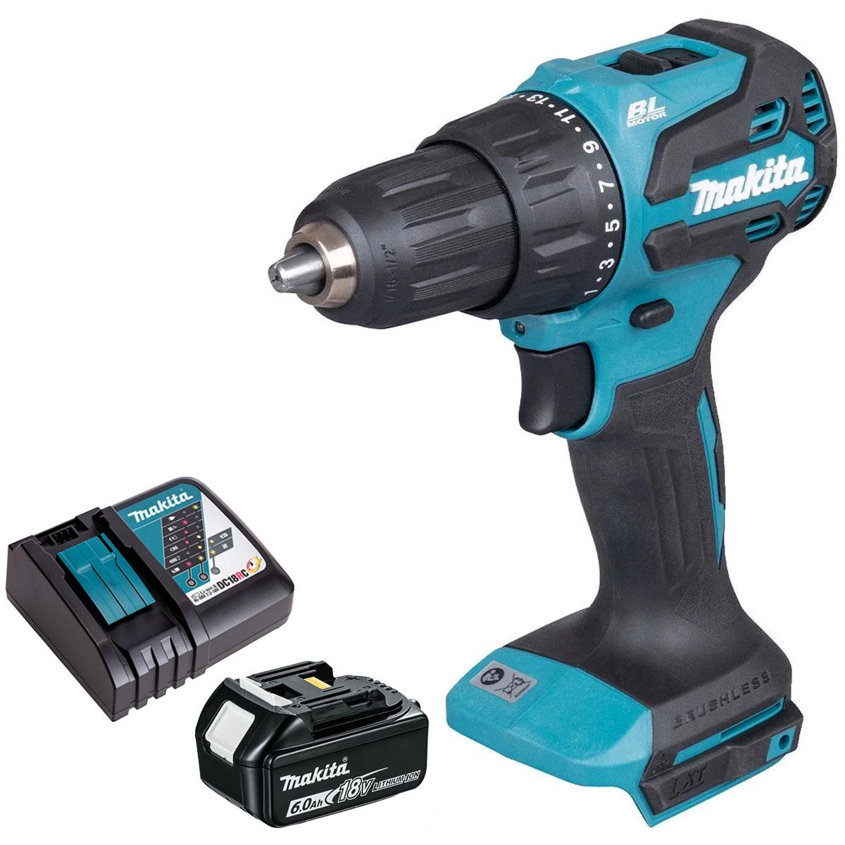 Makita DHP490Z 18V LXT Li-Ion Brushless Combi Drill with 1 x 6.0Ah Battery & Charger