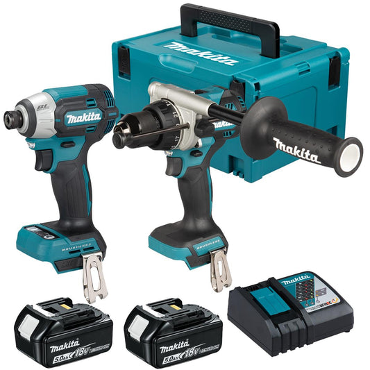 Makita DLX2566TJ 18V LXT Brushless Combi Drill & Impact Driver Kit With 2 x 5.0Ah Batteries, Charger & Case