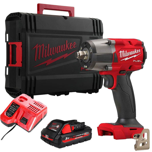 Milwaukee M18FMTIW2F12-0X 18V Brushless 1/2" Impact Wrench with 1 x 3.0Ah Battery Charger & Case