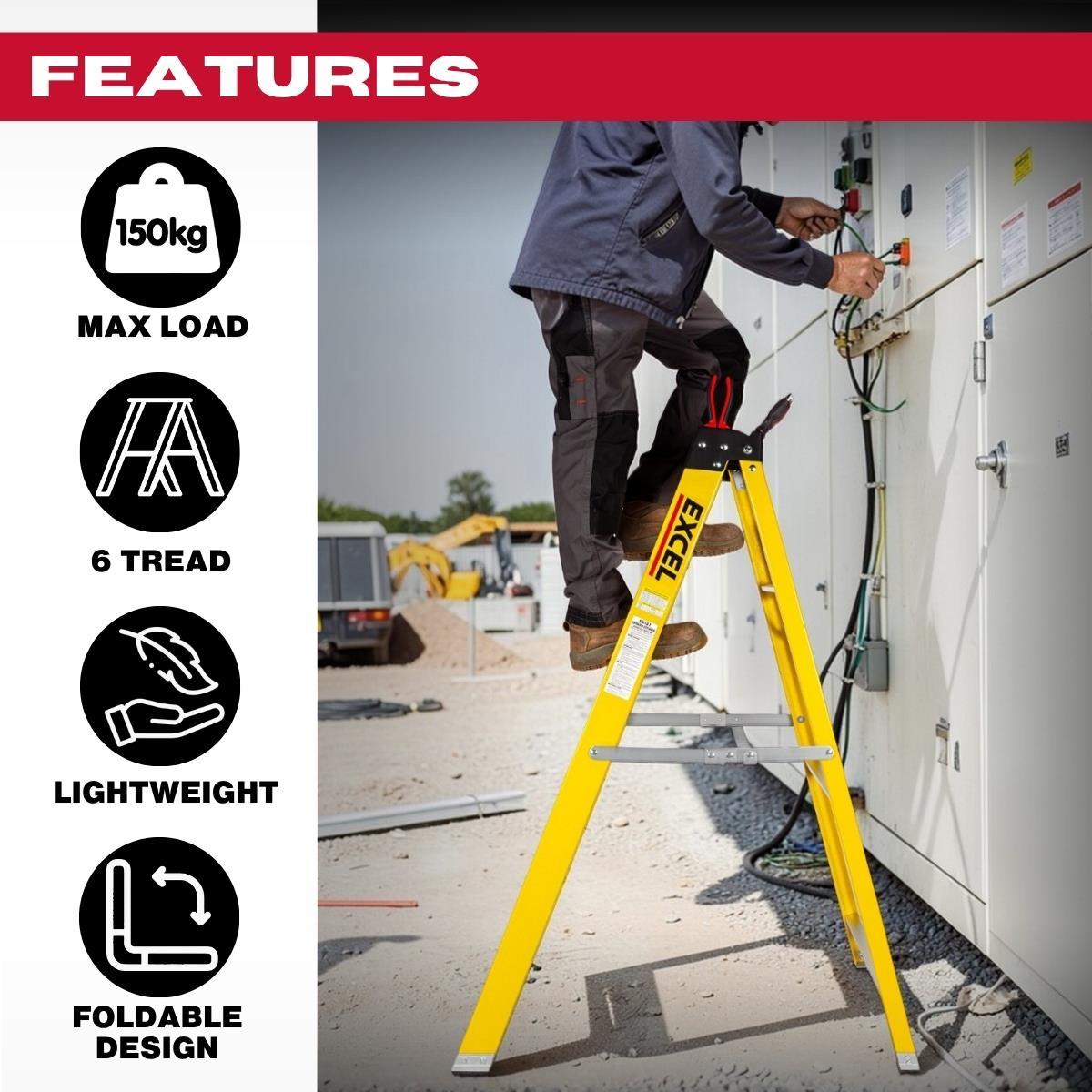 Excel Heavy Duty Fibreglass Step Ladder Industrial Ladder Electrician's Step Ladder Pack Of 3