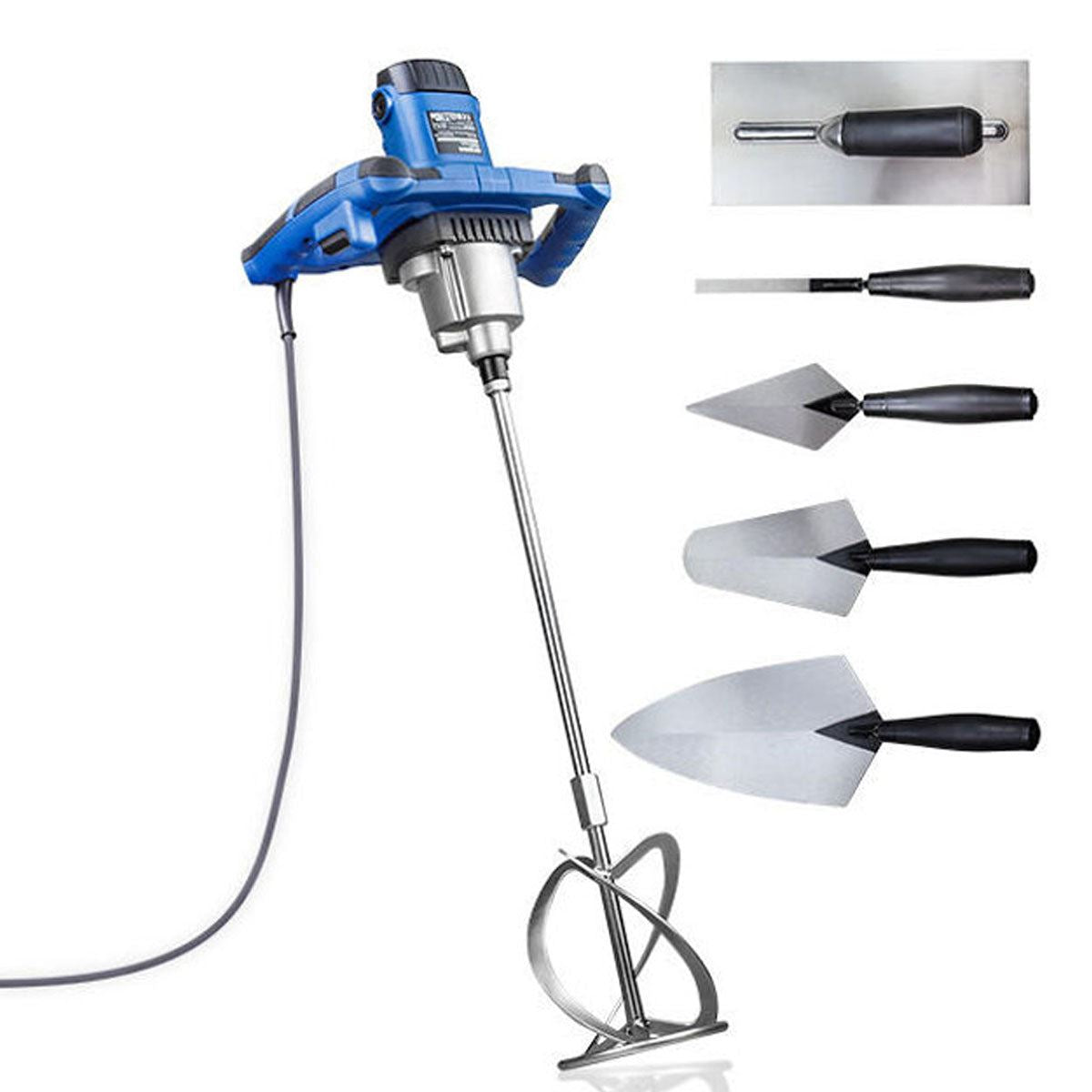 Hyundai HYPM1600E Paddle Mixer with 5-Piece Trowel Set 230V/1600W Mixing Tool for Plaster, Mortar & Paint