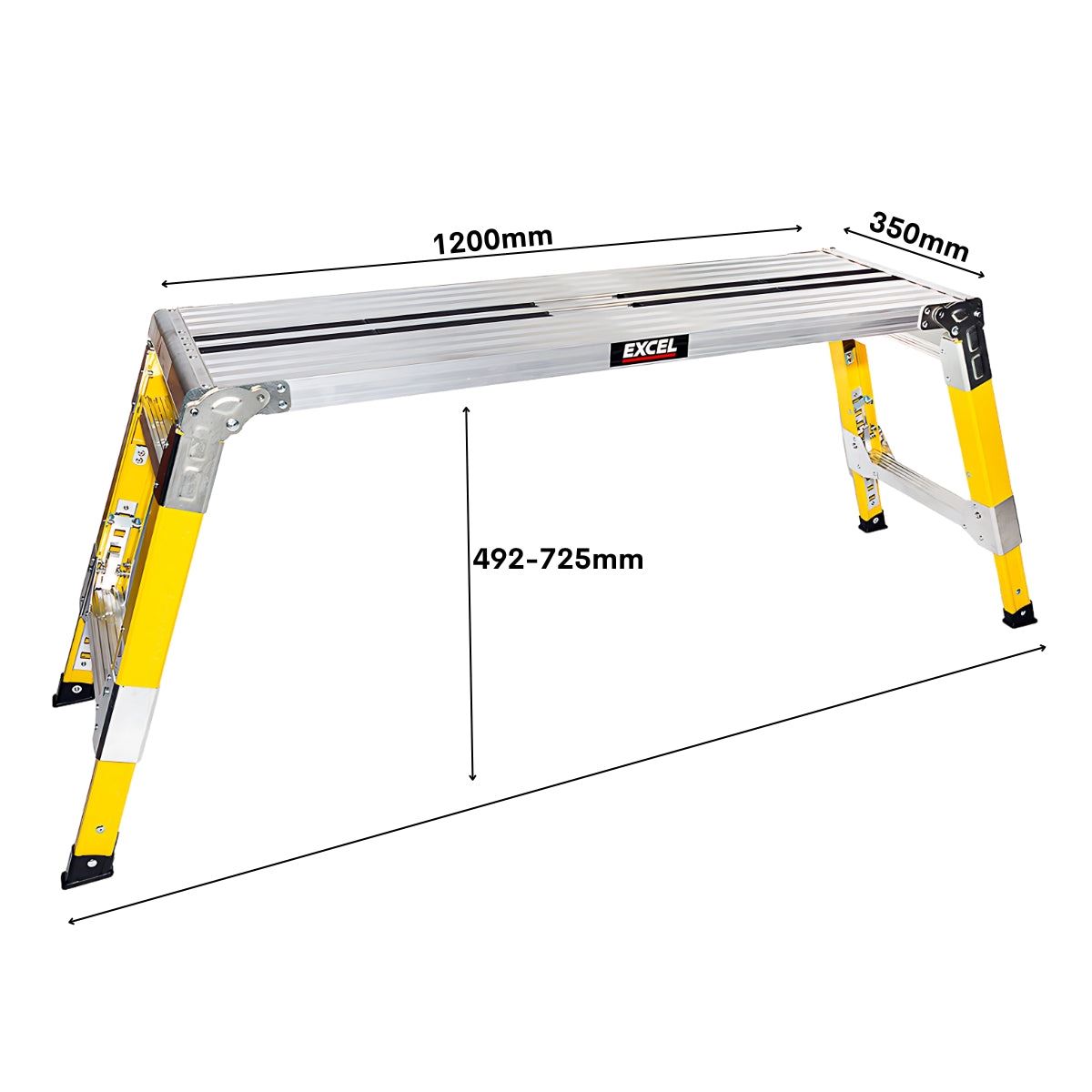 Excel Fibreglass Work Bench Platform Adjustable Height Heavy Duty Folding Hop Up - 1200 x 350 mm Pack of 2
