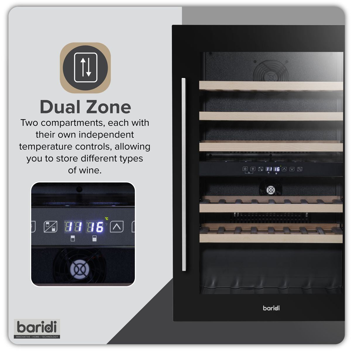 Sealey DH118 Baridi 57 Bottle Dual Zone Built-In Fridge & Cooler 60cm
