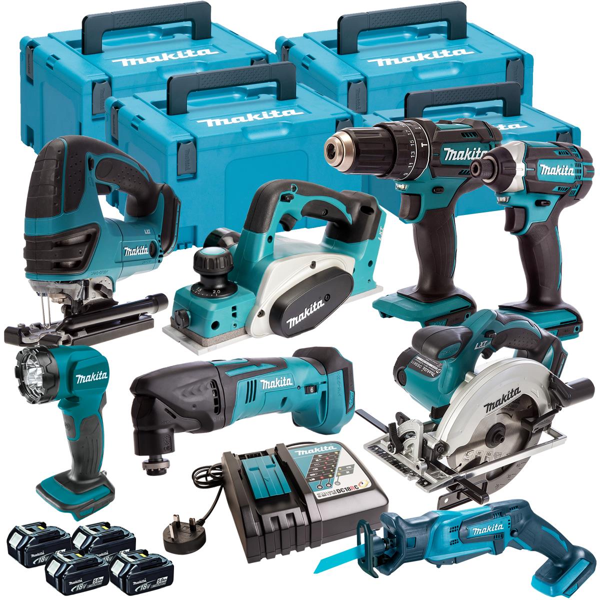 Makita 8 Piece Kit 18V Li-ion with 4 x 5.0Ah Batteries Charger T4TKIT-86