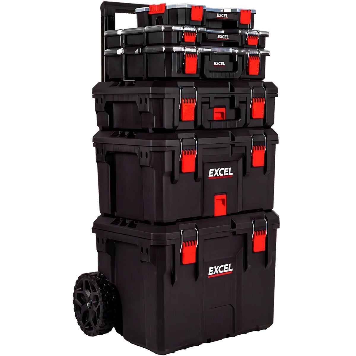 Excel Modular Tool Box Heavy Duty Mobile Storage 6 Piece Set with Organiser & Wheels Item Condition Damaged Box