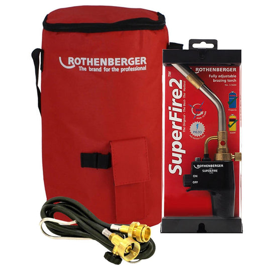Rothenberger SuperFire 2 Gas Blow Torch 35644X With 1.5m Torch Extension Hose & Hot Tool Bag
