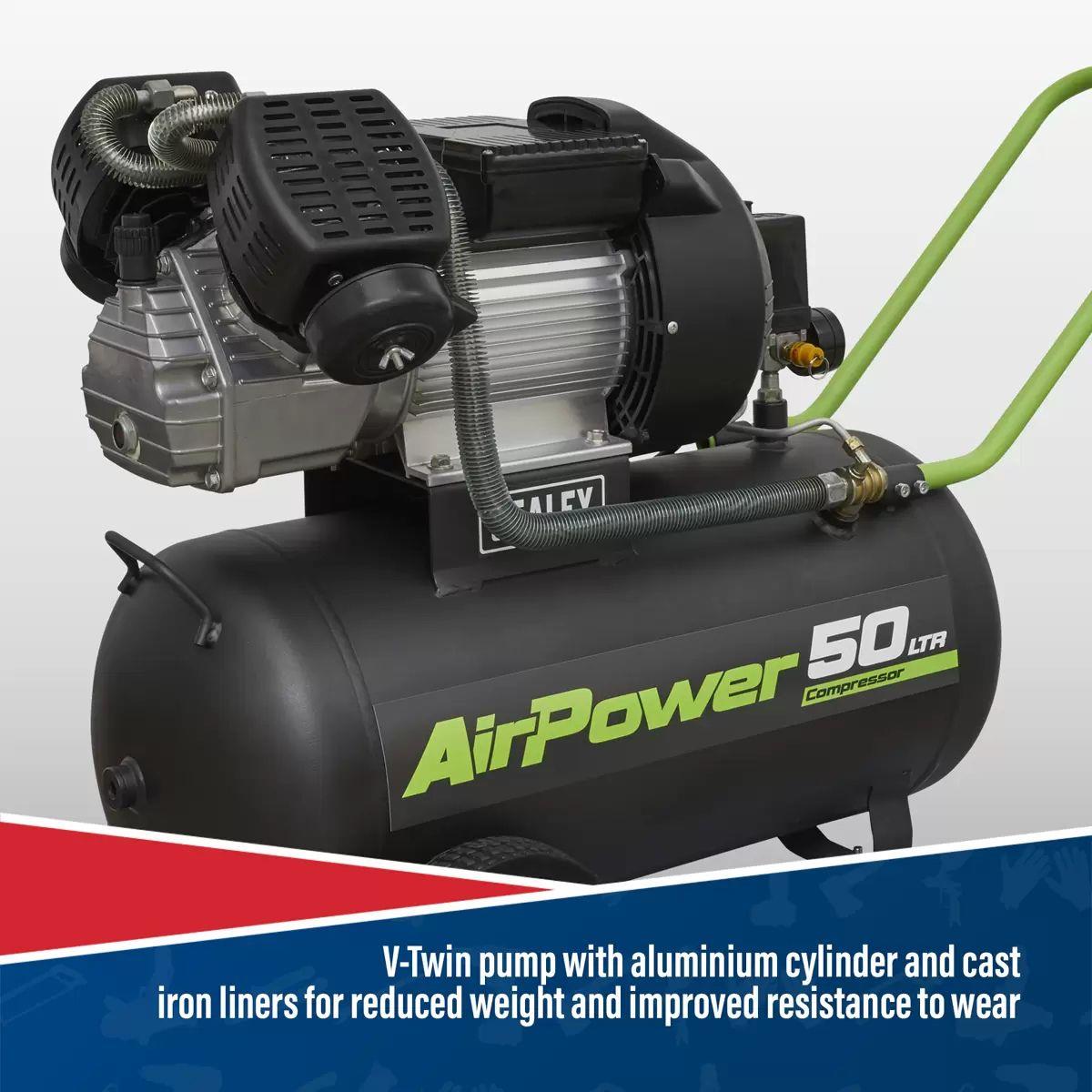 Sealey SAC5030VE 50L V-Twin Direct Drive Air Compressor 3hp/230V