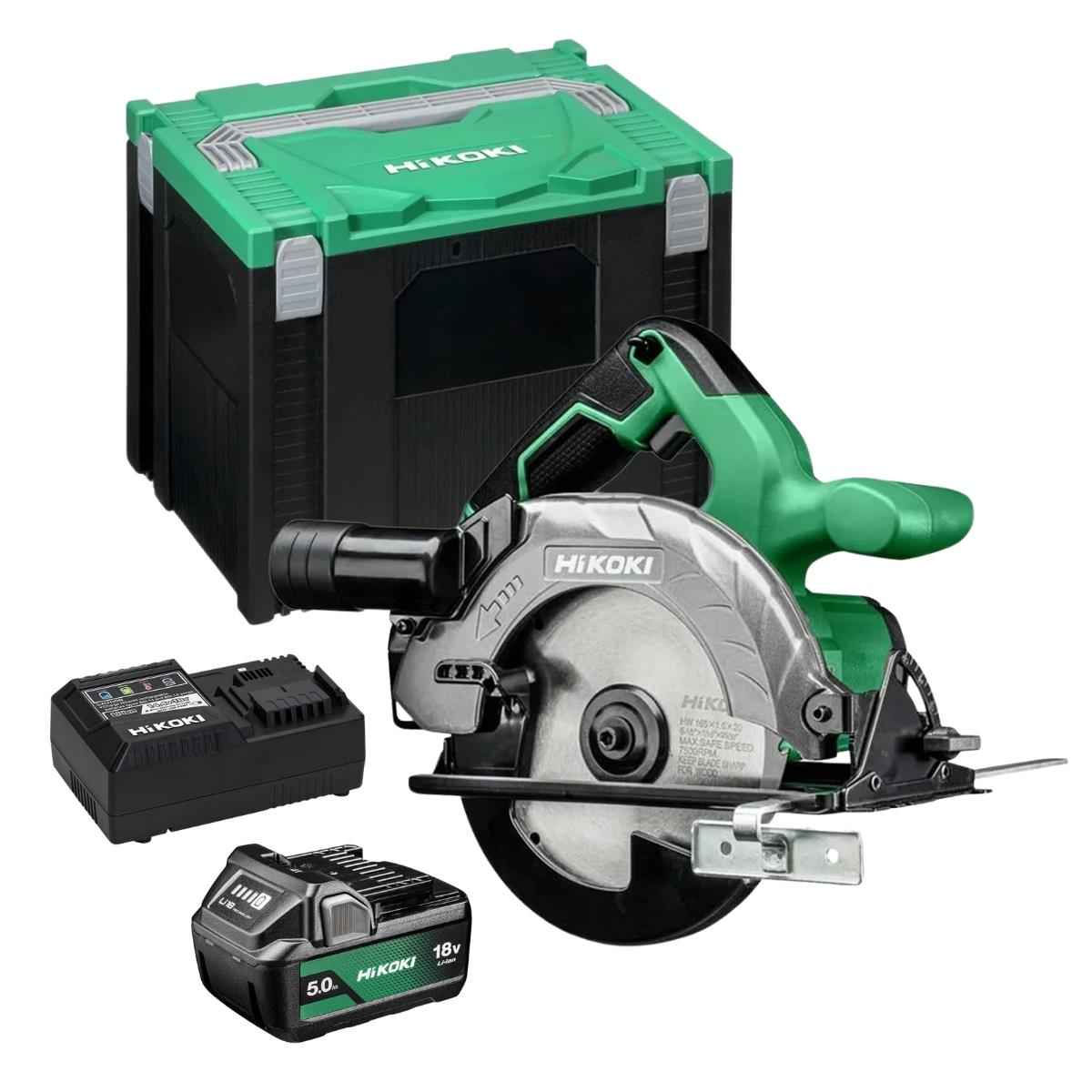 HiKOKI C1806DAW2Z 18V 165mm Circular Saw With 1 x 5.0Ah Battery Charger & Case