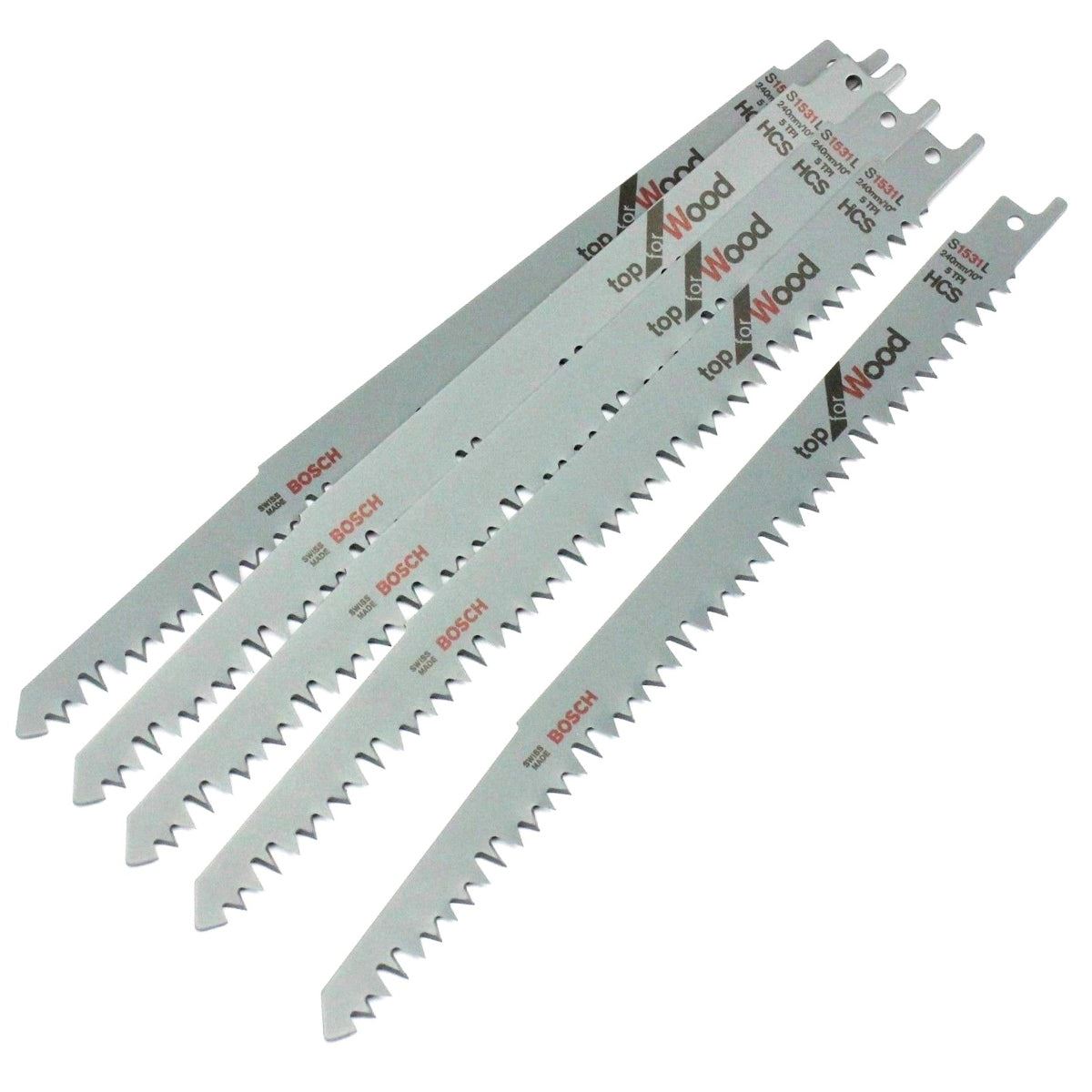Bosch S1531L Reciprocating Saw Blades For Wood Sharp & Fast Cut Pack of 5 - 2608650676