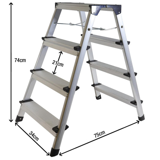 Excel Aluminium Stool Ladder 4 Tread Heavy Duty Folding Hop Up 745mm x 465mm Item Condition Damaged Box