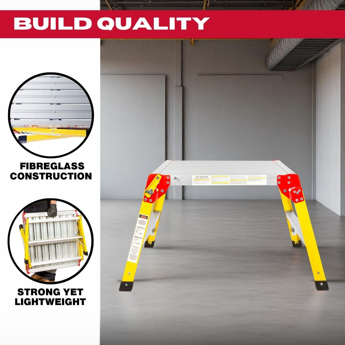 Excel Fibreglass Work Bench Platform Heavy Duty Folding Hop Up 600mm x 600mm