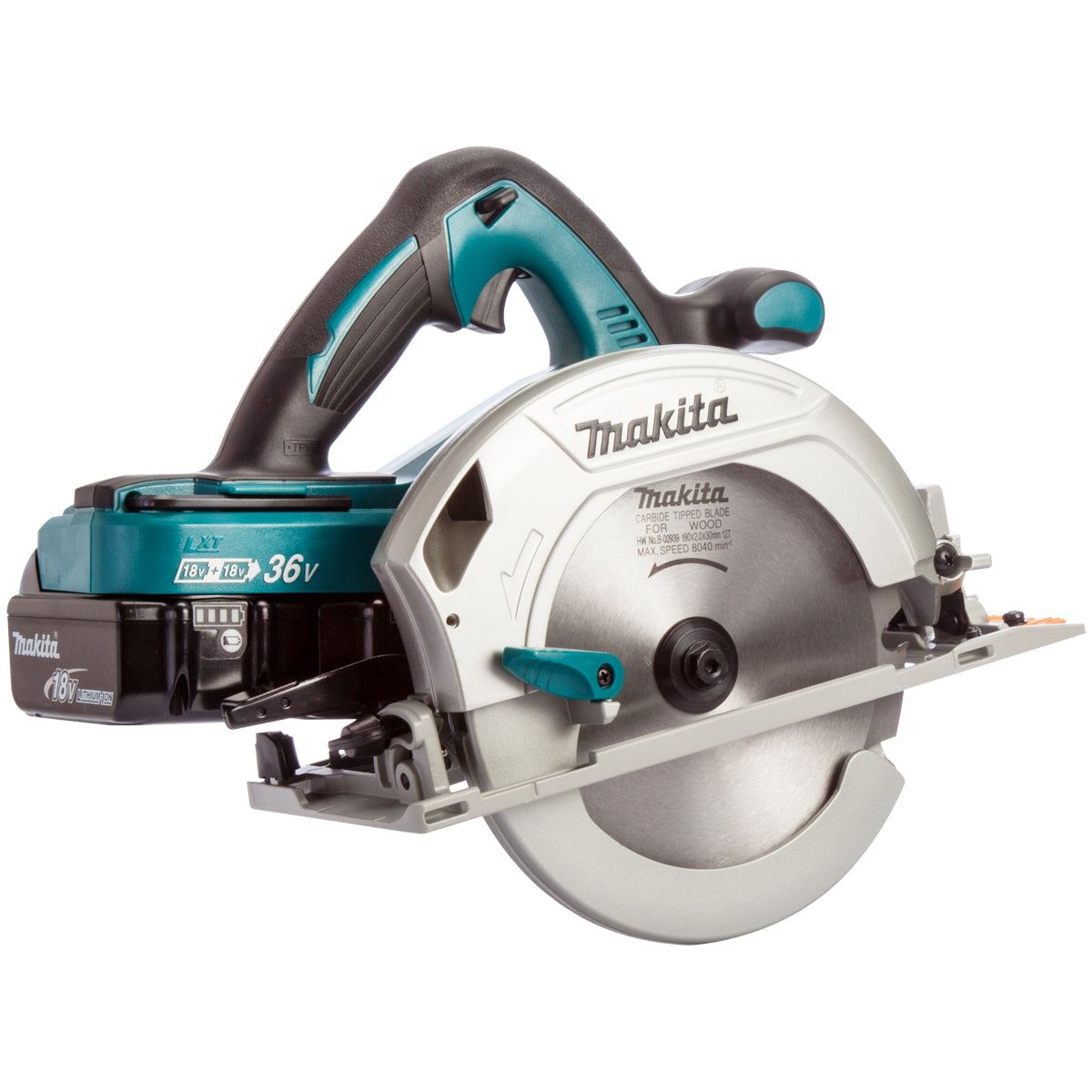 Makita DHS710ZJ 36V LXT 190mm Circular Saw With 2 x 5.0Ah Batteries, Twin Port Charger In Case
