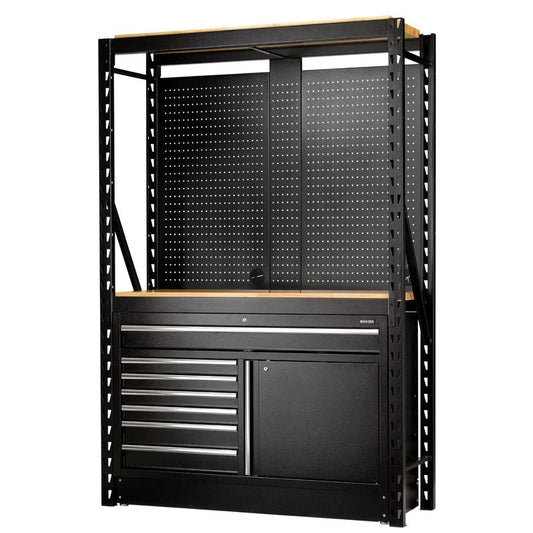 Draper MS400-C2 14PC W Bunker Modular Storage Combo 2 Tier Racking with Hardwood Shelving, Pegboards & Floor Cabinet 1500mm 28005