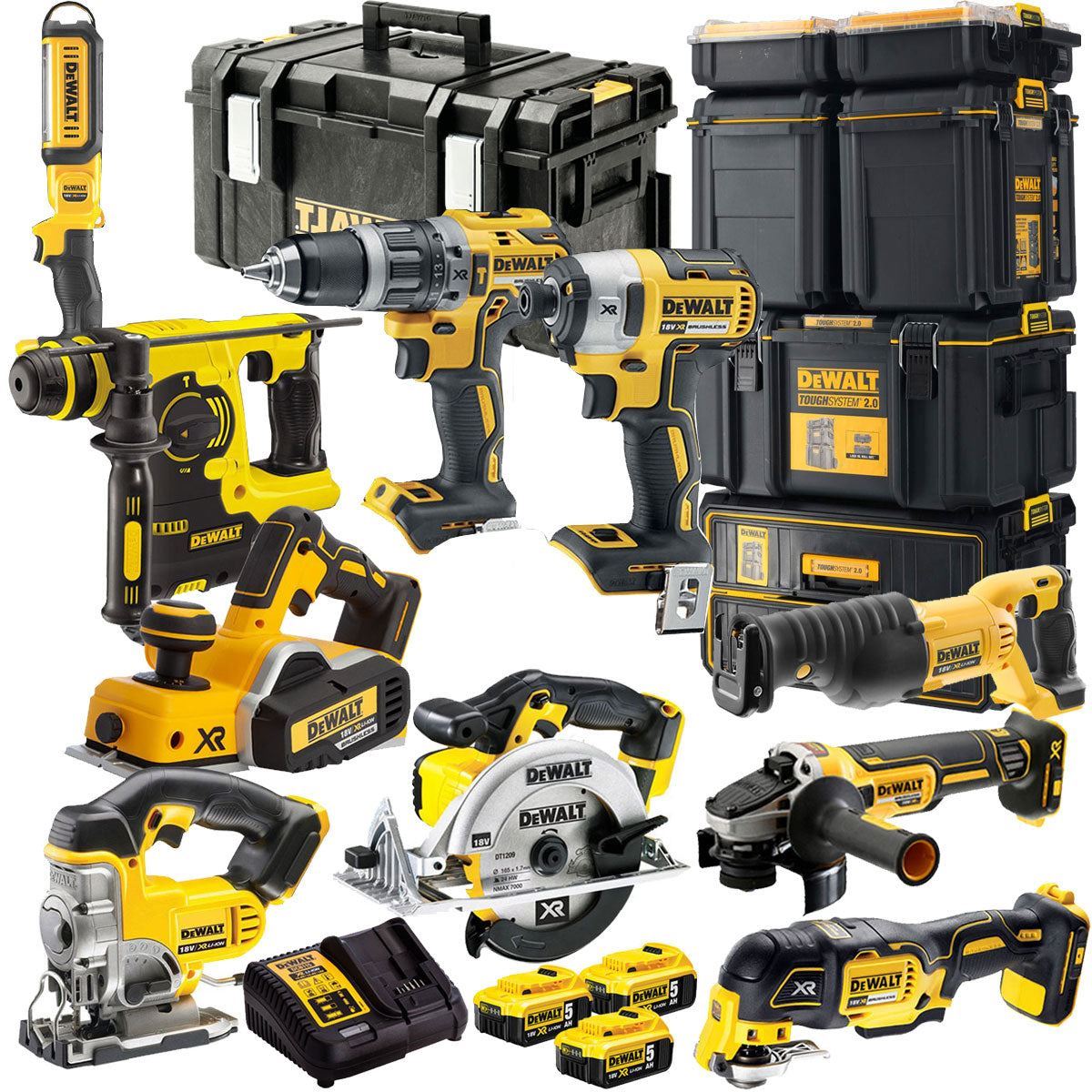 Dewalt DCKT4T10P7 18V XR 10 Piece Power Tool Kit with 3 x 5.0Ah Batteries & Toughsystem Box