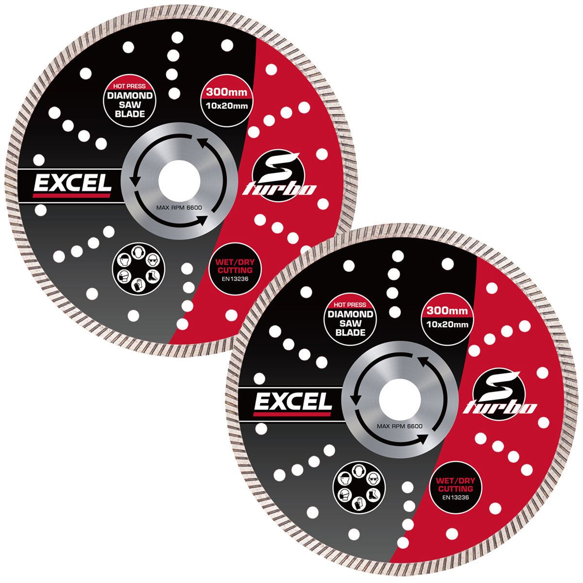 Excel 300mm Diamond Blade Slim Turbo Wet & Dry Use Pack of 2