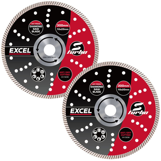 Excel 300mm Diamond Blade Slim Turbo Wet & Dry Use Pack of 2