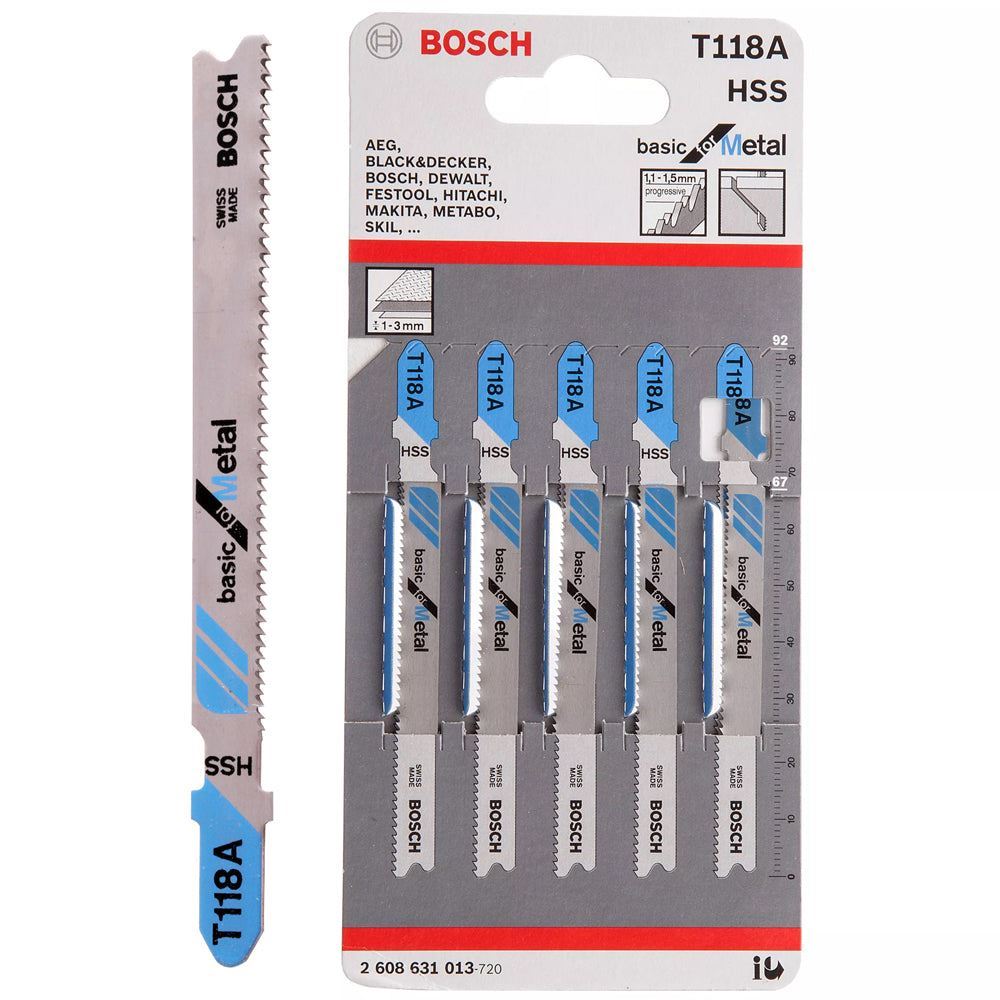 Bosch T118A Jigsaw Blade For Metal HSS Pack of 5 - 2608631013